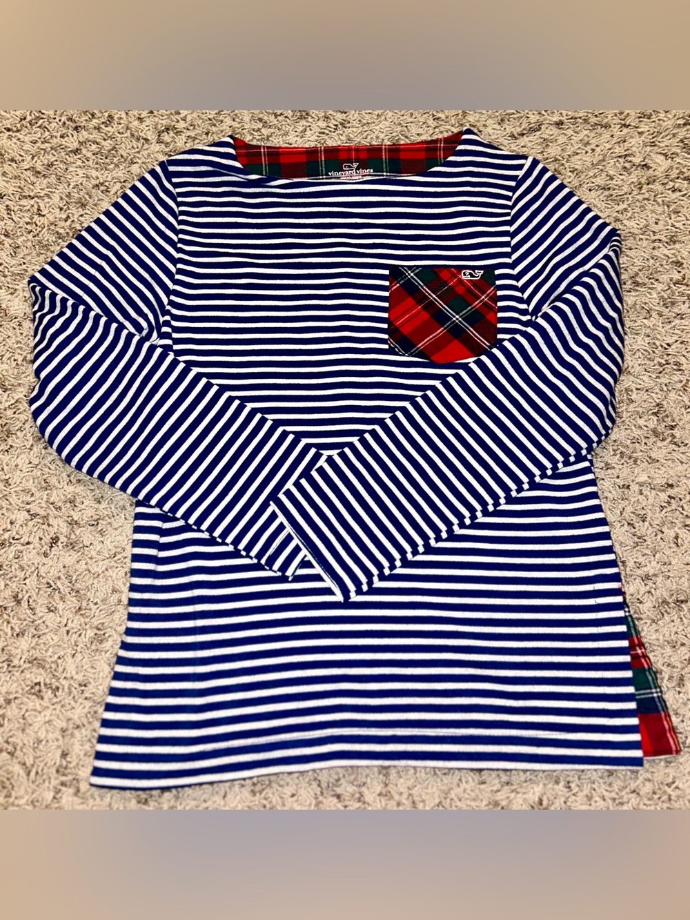 Women’s Vineyard Vines Navy & White Striped Long-Sleeve Top size Large